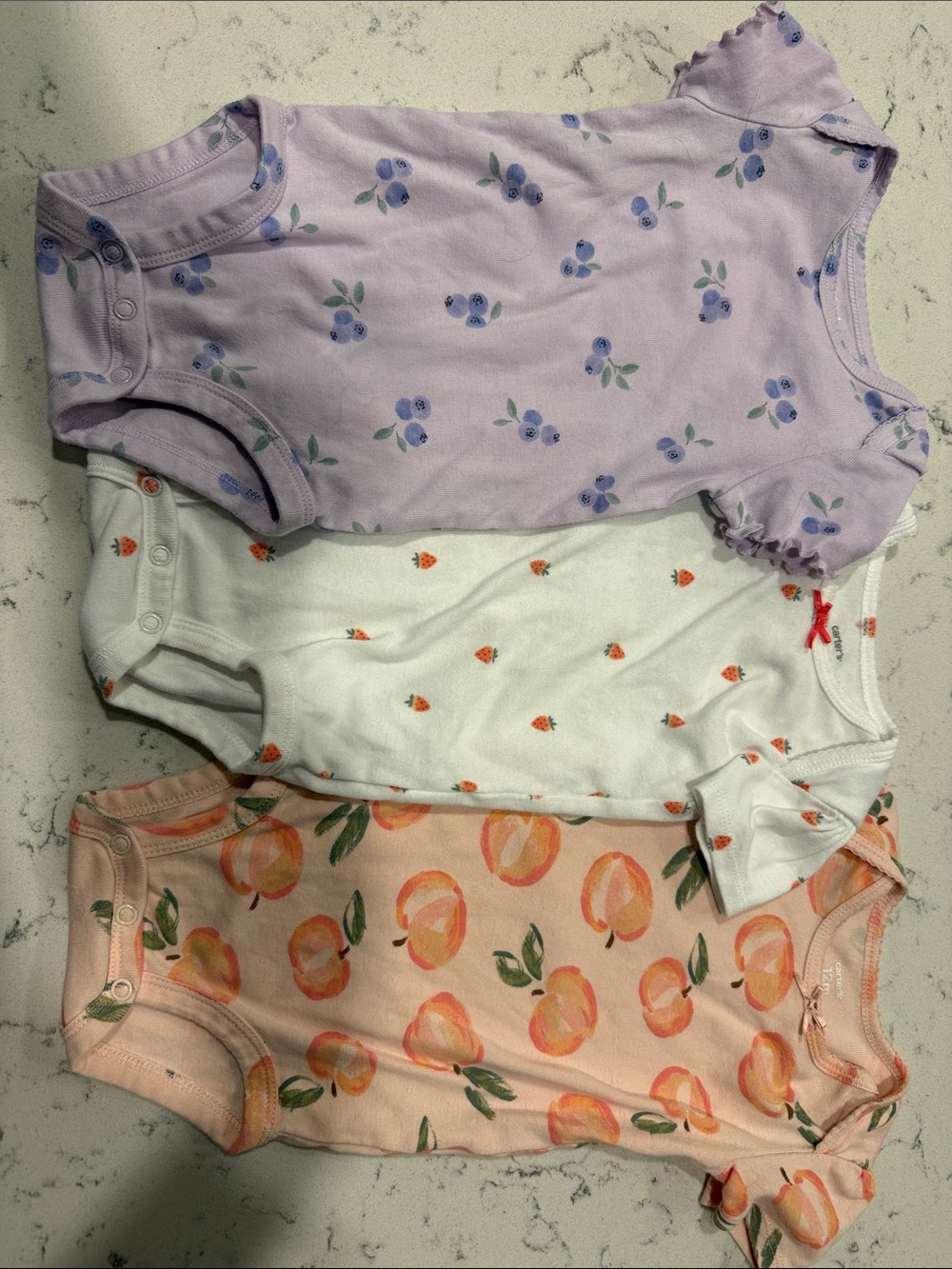 Carter's Lavender, White & Peach Floral Fruit One-Piece Bodysuits - 3-Pack